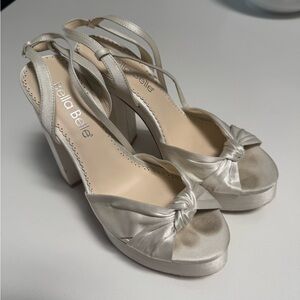 Bella Belle Ivory Satin Knot Platform Heels